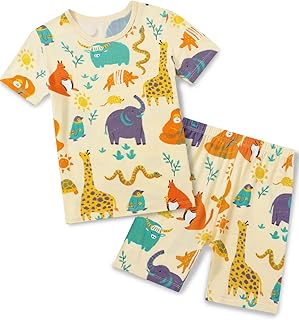Bamboo Viscose Toddler Animal Pajamas Boys Girls Kids Cool Short Summer 12M-8Y Snug fit Pjs Set 2pcs