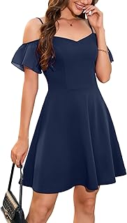 Women's Off Shoulder Cocktail Dresses Elegant Chiffon Sleeve Short Wedding Guest Graduation Homecoming Prom Party Dress