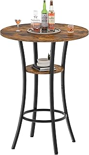 CHOEZON Round Bar Table, 2-Tier High Top & Counter Height Dining Table, for Bistro, Pub, Kitchen, Living Room, Rustic Brown and Black TBT03BF