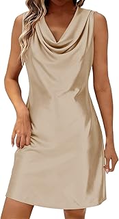 Women's Elegant Satin Dresses Cowl Neck Draped Sleeveless Mini Dress Stretch Summer Fashion Party Prom Outfits