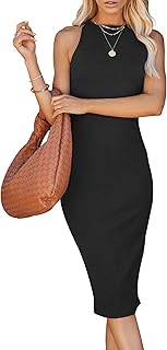 Women Bodycon Midi Dress 2026 Summer Spring Casual Vacation Sundress Fitted Sleeveless Tank Dresses
