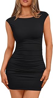 Womens Boat Neck Going Out Mini Dress Summer Party Club Bodycon Dresses 2026