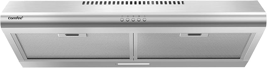 COMFEE' CVU30W4AST 30 inch Under Cabinet Ducted/Ductless Convertible Slim Vent Durable Stainless Steel Kitchen Reusable Filter, 3 Speed Exhaust Fan and 1 LED Lights Range Hood, 2.0 Version