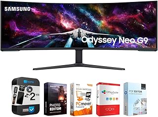 Samsung 57" Odyssey Neo G9 Dual 4K UHD Quantum Mini-LED Curved Gaming Monitor Bundle with Tech Smart USA Elite Suite 18 Standard Editing Software Bundle + 2 Year CPS Enhanced Protection Pack