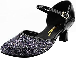 1920s Shoes Ballroom Dance Shoes for Woman, Sequin Dancing Pumps Low Heels for Latin Tango Character Party