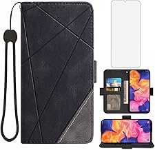 Asuwish Compatible with Samsung Galaxy A10e Wallet Case and Tempered Glass Screen Protector Leather Flip Card Holder Stand Shockproof Cell Accessories Phone Cover for A 10e 10ae S102DL Women Men Black