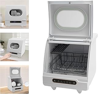 Portable Mini Dishwasher, Countertop 1200W Compact Five Washing Programs 5L Built-in Water Tank High Temperature Water (72℃) Rotating Spray for Dorm Full Panel Control, Apartments& RVs, White