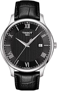 mens Tissot Tradition 316L stainless steel case Quartz watches, Black, Leather, 20 (T0636101605800)