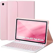 Keyboard Case for Samsung Galaxy S6 Lite 10.4" 2022/2020,Case with Keyboard for Samsung S6 lite with S Pen Holder,Detachable Wireless Bluetooth Keyboard for Galaxy S6 Lite 10.4" Auto Wake/Sleep,Pink