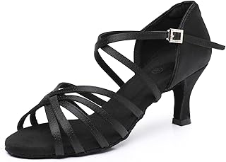 Women's Latin Dance Shoes Satin Professional Ballroom Salsa Practice Performance Wedding Dancing Shoes