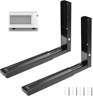 QWORK Adjustable Steel Microwave Wall Mount Brackets 11.7–17.3 in Extension – Heavy Support for Kitchen, Pantry & Workshop