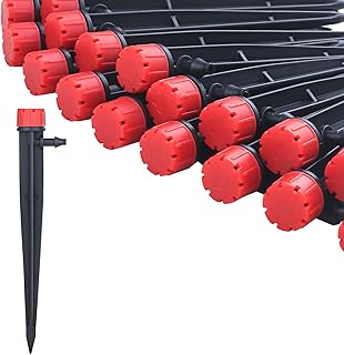 50pcs Drip Emitters for 1/4" Drip Irrigation Tubing, Adjustable 360 Degree Water Flow Drippers on 5" Arrow Stake, Garden Irrigation Drippers for (4-7mm) Watering System