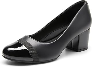 Women's Pumps Low Chunky Block Heel Dress Shoes Closed Round Toe Comfortable Heels