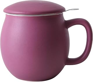 Yundu 12 OZ Matte Purple Ceramics Teacup with Infuser and Lid, Mug with Lid for Steeping - Stainless Steel Infuser for Loose Leaf Tea, Home Office Gift for Tea Lovers