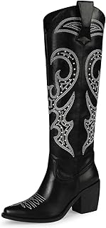 Cowboy Boots for Women Knee High, Cowgirl Boots Women - Zipper Convenience, Comfort Fashion Tall Western Boots for Weddings, Holidays, Parties & Casual Wear