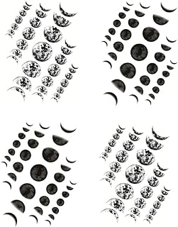 Moon Phase Planet Temporary Tattoo Sticker Black Waterproof Adult Men Women Arm Hand 15X11cm Set of 4 (SF163)
