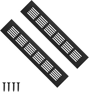 Geesatis Air Vent Covers for Floor, Cabinet, Wall, Ceiling – Heavy Duty Rust-Proof Aluminum Grille with Screws, 2 Pack, Black (9.8'' x 2" Outer Size, Fits 8.58'' x 1.3" Duct Openings)