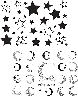 Black Star Moon Tattoo Sticker Waterproof Black Sexy Fake Art Body Face Ears Modern for Women Men Sticker 6 Sheets