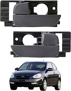Inside Door Handle Set (Pair), Compatible with 2006-2011 Hyundai Accent | Textured Gray, Interior Front or Rear Left Driver & Right Passenger Side | Replace# 826101E000, 826201E000 Inner Handle