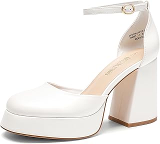 Women's Chunky Platform High Heels Closed Toe Block Ankle Strap Dress Wedding Party Pumps Shoes