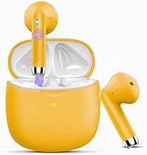 Wireless Earbuds, Bluetooth 5.4 Headphones in Ear with Noise Cancelling Mic, Bluetooth Earbuds Stereo Bass, IP7 Waterproof Sports Earphones, 32H Playtime USB C Charging Ear Buds Yellow for Android iOS