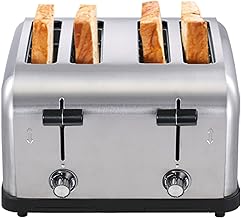 1800W Commercial Grade 4-Slice Pop Up Toaster -Stainless Steel 6-Browning Settings for Bread with Removable Crumb Tray for Bagel Bread English Muffins, Waffles (Commercial & Home Use)