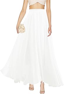 Women Full/Ankle Length Elastic Pleated Retro Maxi Chiffon Long Skirt