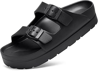 Women’s Platform Sandals with Arch Support, Lightweight Cloud Slides with Adjustable Double Buckle, Comfortable EVA Recovery Sandals for Summer Beach
