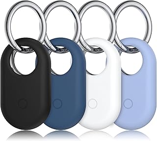 4-Pack Holder for Samsung Galaxy SmartTag 2 Case, Silicone Protective Case for Galaxy Smart Tag 2 with Keychain for Pets, Keys, Luggage, Backpacks and More (Black/Navy Blue/White/Light Blue)