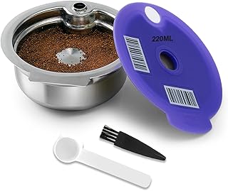 Reusable Coffee Pods for Bosch Tassimo, Stainless Steel Refillable Coffee Capsule with Silicone Lid and Universal Barcode Compatible with Tassimo Happy, Vivy, Suny, My Way Series (220mL)