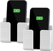 2Pcs Phone Holder Wall Mounted, Phone Stand with Self Adhesive. Phone Holder for RV Charging.Compatible with iPhone and Android (2Pack-White)
