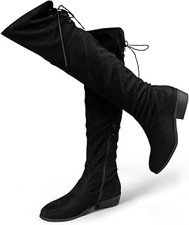 Women's Thigh High Fashion Boots Over The Knee Black Low Flat Heel Boots