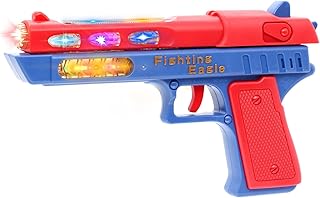 Light Up Pistol Toy - Hand Gun Toys with Dazzling Electric LEDs Light & Fighting Sound & Unique Telescopic Action, Great Party Favor, Gifts for Boys and Girls (Batteries Not Included) (Blue/Red)