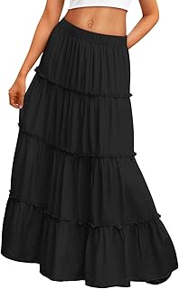 Vacation Outfits Long Skirts for Women Boho Maxi Skirt Elastic High Waist Dress with Pockets Fashion