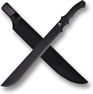 Machete Heavy Duty with Sheath,24-inch Full Tang 420 Stainless Steel Blade,Non-silp Rubber Handle for Yard Work, Cutting Trees,Camping,Outdoor (Black)