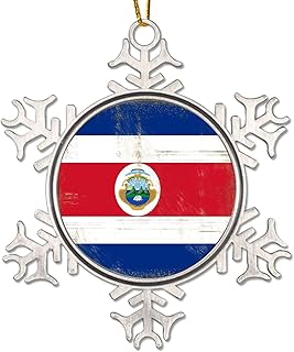 Costa Rica Tree Decoration Ornament Costa Rica Flag Snowflake Metal Xmas Tree Hanging Pendant Keepsake National Flag Country Souvenir Christmas Decorations for Tree