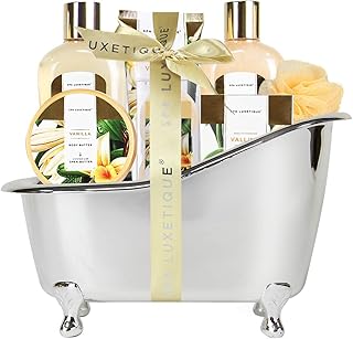 Gift Baskets for Women, Spa Luxetique 8 Pcs Vanilla Mothers Day Gifts for Mom, Birthday Bath and Body Set, Self Care Kit for Her, Including Bubble Bath, Shower Gel, Body Lotion