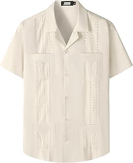 Mens Guayabera Shirts Cuban Short Sleeve Casual Button Down Beach Shirt