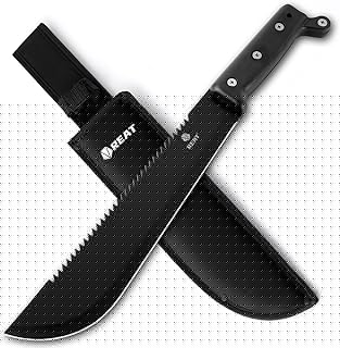 Machete with Saw, 17" Full Tang Fixed Blade Hunting Knife with Sheath, Ergonomic No-Slip Handle,Machetes for Cutting Trees,Yard Work,Bushcraft, Survival
