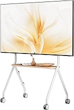 Rolling Easel TV Stand for 49–80 Inch TVs, Mobile TV Cart with Lockable Wheels, Height Adjustable Floor Stand with Wood Shelves and Cable Management, VESA 600x400, White
