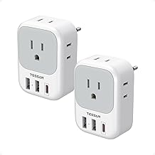2 Pack European Travel Plug Adapter, TESSAN Europe Power Converter 4 Outlets 3 USB(1 USB C PD 20W), Type C International Adaptor to Italy Spain France Portugal Iceland Germany, EU Travel Essentials