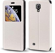 Viewable Window Leather Flip Case Compatible with Samsung Galaxy Mega 6.3 I9200, Elegant Design Clear Display Invisible Magnetic Cover and Card Slot(White)