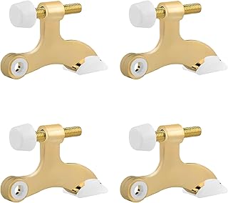 OBTANIM 4 Pack Hinge Pin Door Stopper Heavy Duty Metal Adjustable Door Stops with Rubber Bumper Tips (Gold)