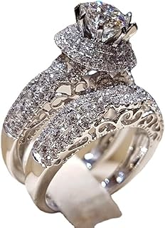 Luxury 925 Sterling Silver Bridal Rings Sets AAA Cubic Zirconia CZ Full Diamond Engagements Rings Wedding 2 Pcs Promise Anniversary White Gold Rings for Women Jewelry