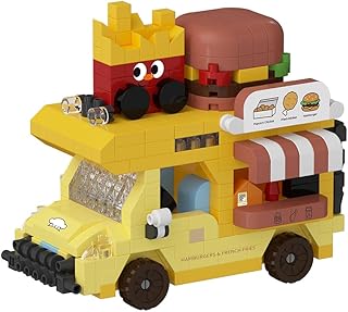 Burger Food Truck Mini Gourmet Travel RV Car Micro Building Toy Little Cute Truck Mobile Van Stand Set Fun Gifts