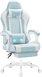 Homall Gaming Chair, Video Game Chair with Footrest and Massage Lumbar Support, Ergonomic Computer Chair Height Adjustable with Swivel Seat and Headrest (Light Blue)