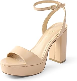 Platform High Heels for Women Chunky Round Open Toe Ankle Strap Stylish Heeled Sandals for Party Prom Wedding