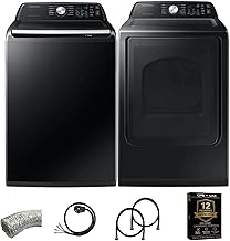 Black Top Load Smart 4.7 Cu. Ft. Washer/7.4 Cu. Ft. Electric Dryer Laundry Pair Dryer Vent Power Cable Water Hoses 1 Year CPS Protection Plan