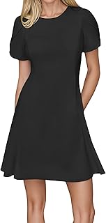 Women's Summer Short Sleeve Crew Neck Flared Mini Dress A-Line Petal Sleeve Flowy Party Dress