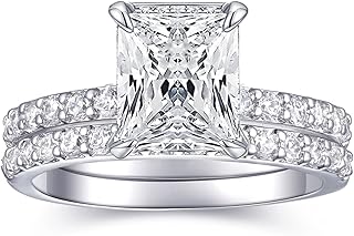 2 CT Radiant Cut Engagement Travel Rings Set for Women 18K White Gold Plated Fake Wedding Ring Band Promise Rings for Her, Cubic Zicornia Ring 2 PCS, Size 4-11